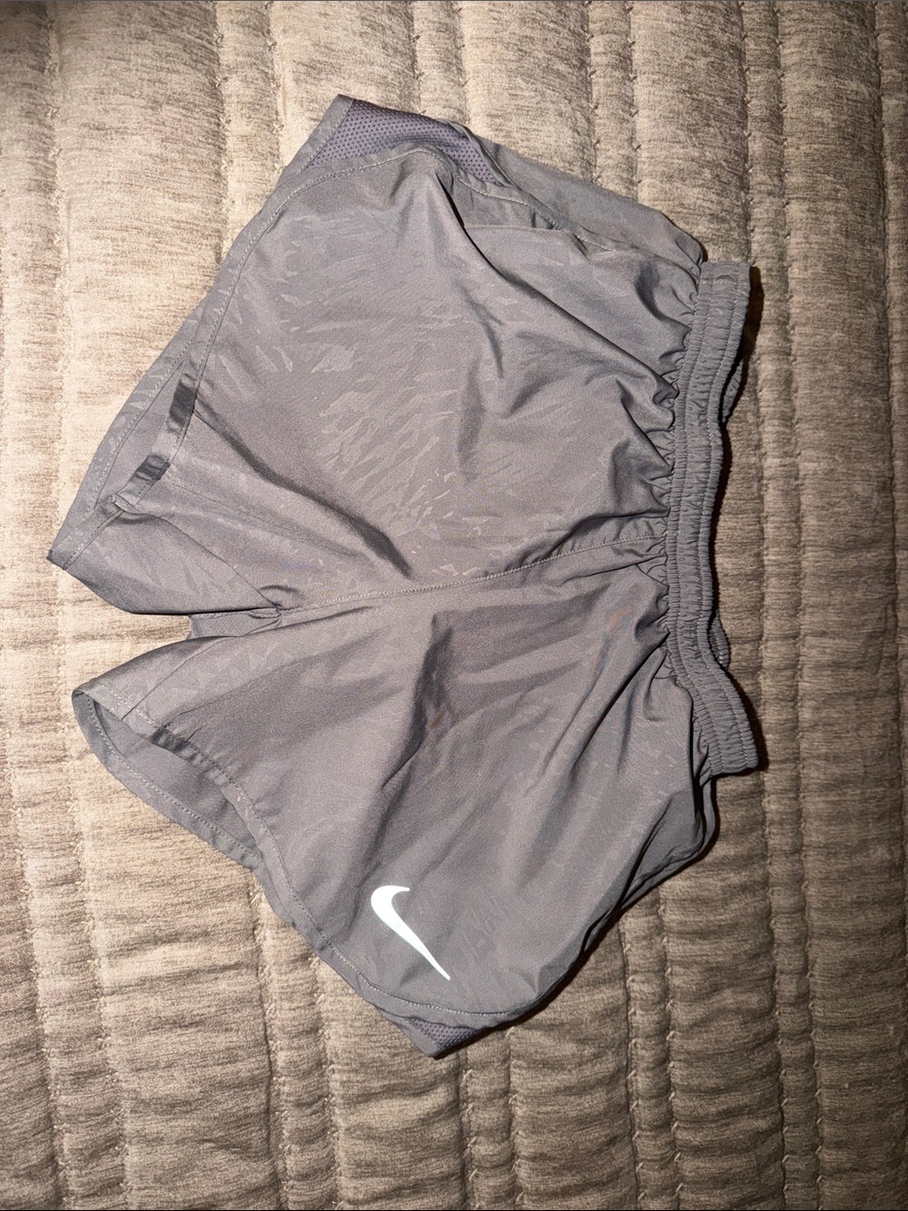 Nike Women's Light Gray Athletic Running Shorts with Swoosh